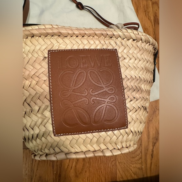 Loewe Paula's Ibiza leather-trimmed raffia bucket bag. Gently Used $690 - Picture 6 of 13